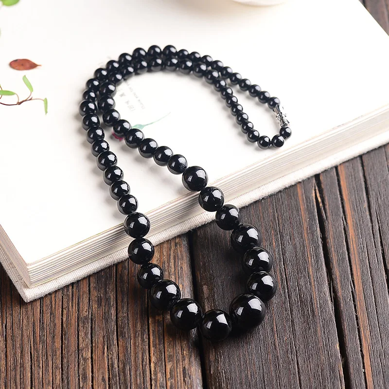 Оптовая продажа черное натуральное ожерелье хрустальный турмалин бусины раннее