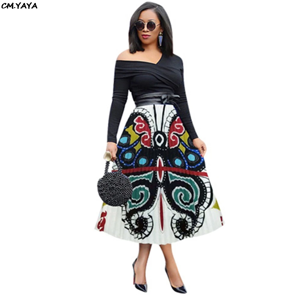 Женская плиссированная юбка до середины голени винтажная с объемным принтом