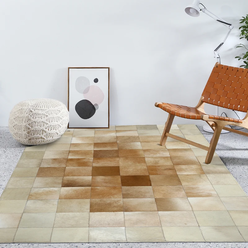 Koop Beige Lederen Stiksels Tapijt Nordic Geometrische Woonkamer Sofa Tafel Pad Slaapkamer Nachtkastje Patchwork Tapijt Rechthoekige Custom