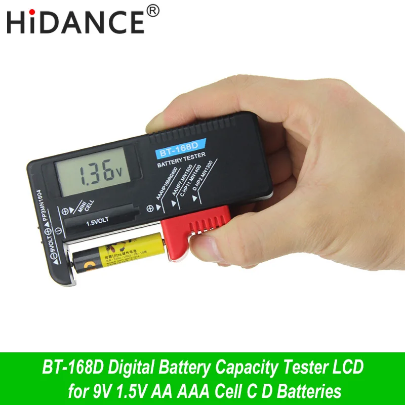 HiDANCE BT-168D портативный цифровой тестер емкости батареи ЖК-дисплей для 9 в 1,5 В напряжение AA AAA ячеек C D батареи