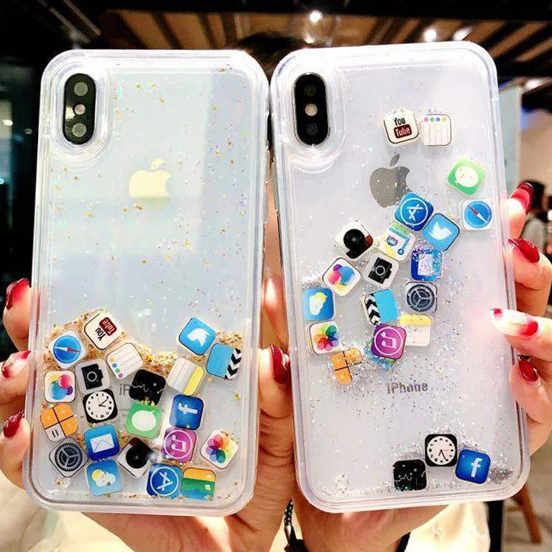 Quicksand Capinha для iPhone 8 Plus 7 6 S чехол динамический жидкий Жесткий ПК X XR XS MAX Clear Capa |
