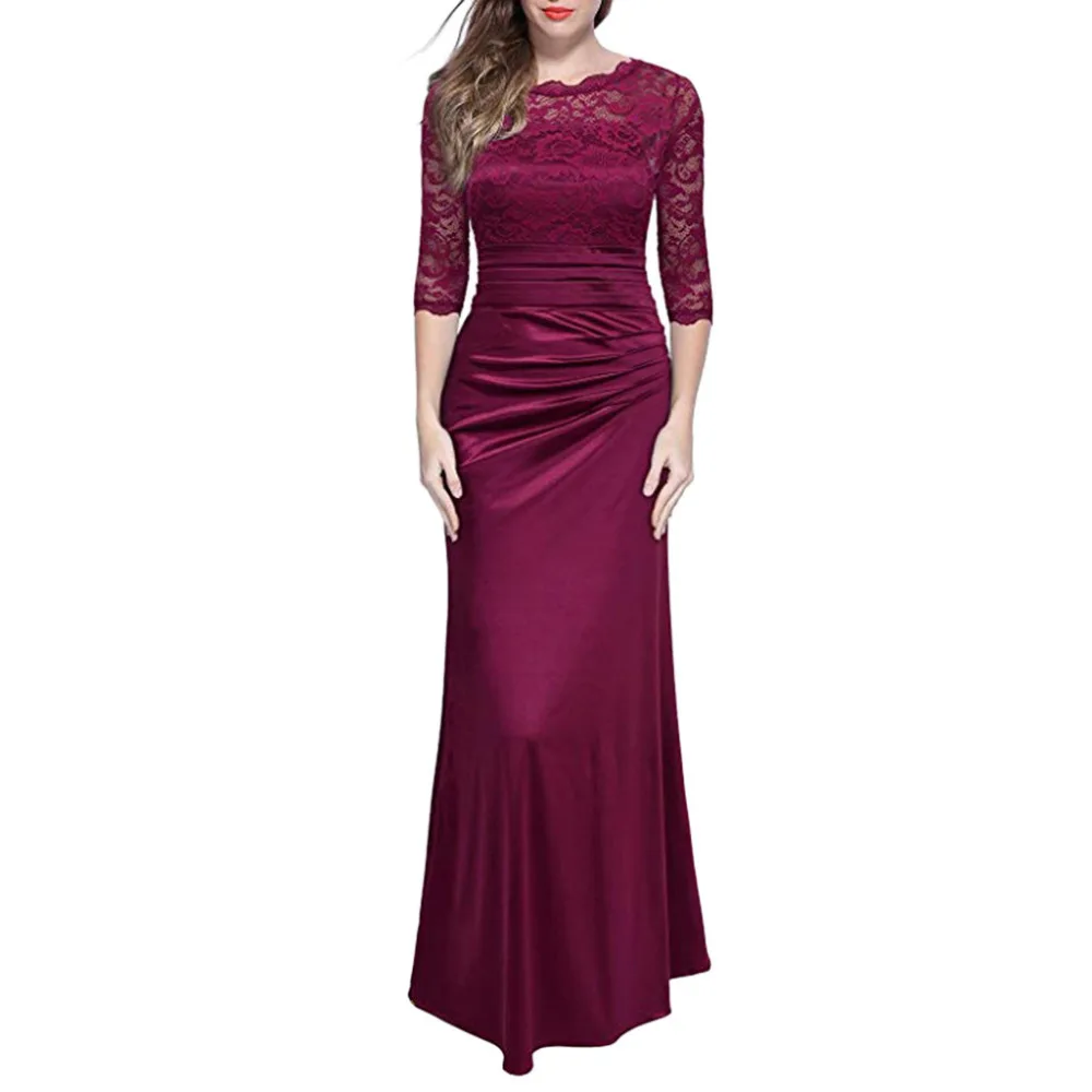 Женское кружевное платье-макси в стиле ретро с цветочным принтом рукавом 2/3