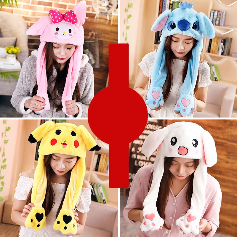 

2020 New Cartoon Hats Moving Ears Cute Rabbit Toy Hat Airbag Kawaii Funny Hat for Girls Cap Kids Plush Toy Christmas Gift