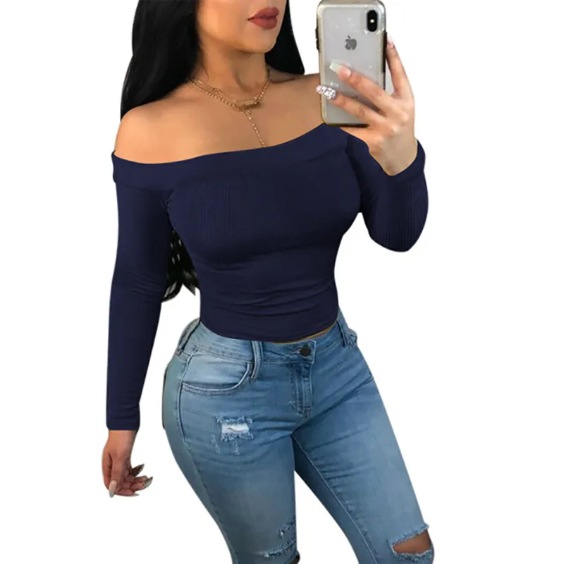 yashangyi Autumn Spring Women T Shirt Tops 2018 Sexy Off Shoulder T-Shirts Long Sleeve Harajuku Short TShirts Polera 3XL | Женская
