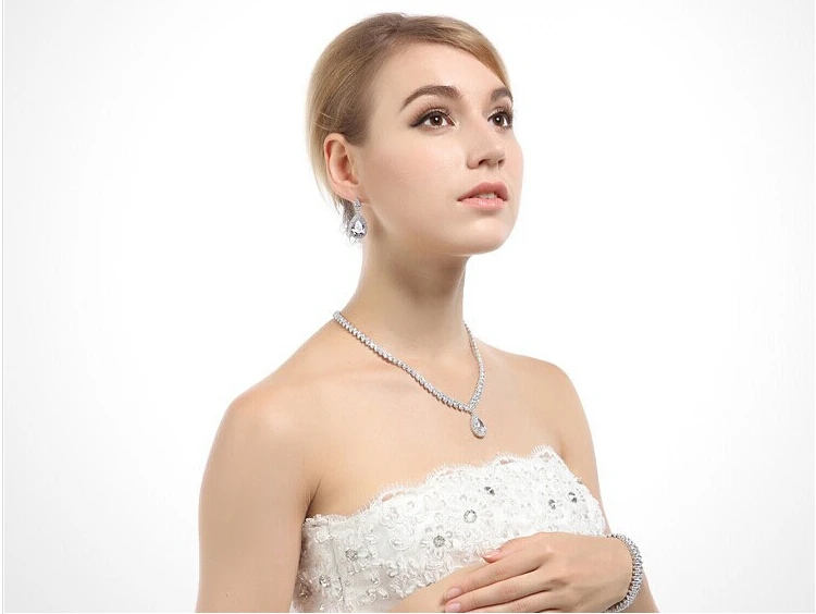 Хит продаж Свадебные Ювелирные наборы из прозрачного кубического циркона