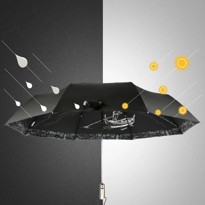 Luxury Full Automatic Umbrella Rain Women Big Black Coating Folding Parasol Brand London Style Gear for Female Men HSJ0600 | Дом и сад