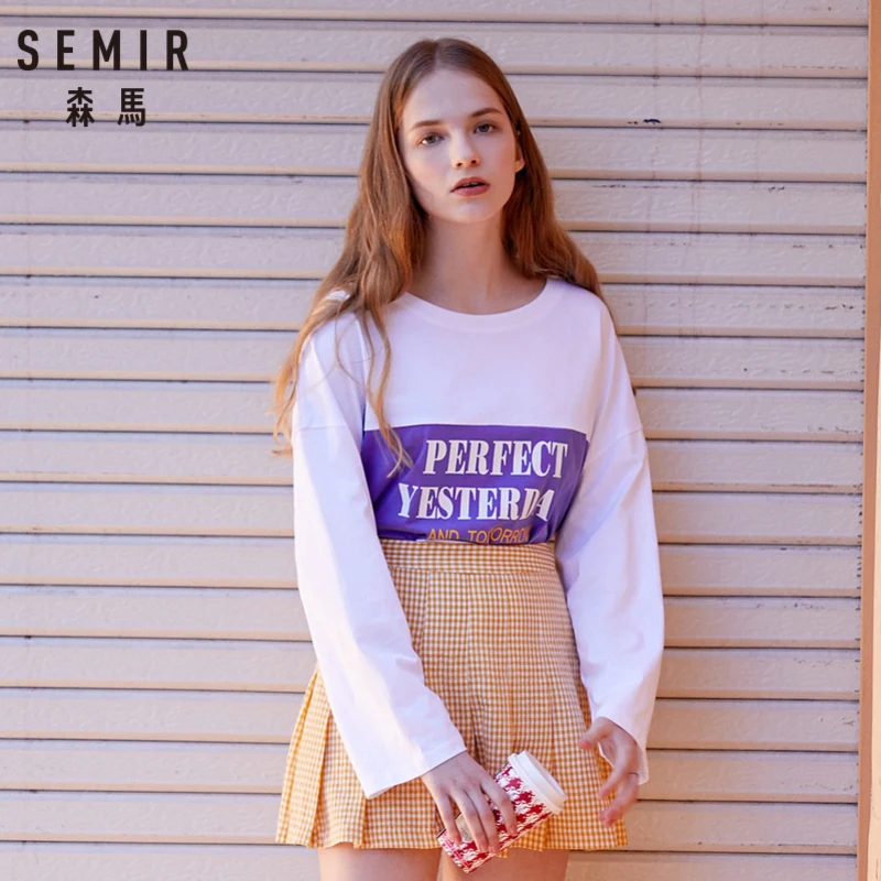SEMIR женская 100% хлопок контрастная графическая длинная рубашка со спущенными