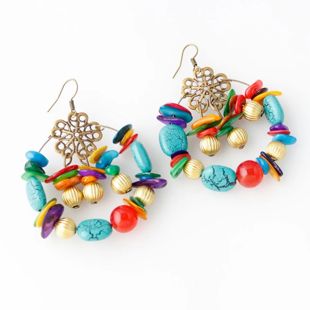 Bohemia Candy Color Камни Бисер Заявление Серьги Падение Крюк Мотаться для Женщин Партии
