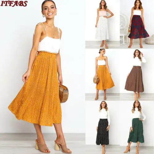 Женская длинная юбка эластичная с высокой талией цветочное Джерси Пляжное 2019 |