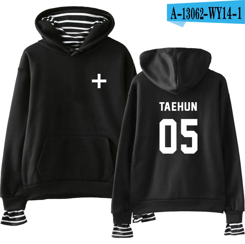 TXT together Fake Two Piece толстовки Осенние теплые толстовки с длинными рукавами толстовки женские/мужские 2XL - Цвет: black