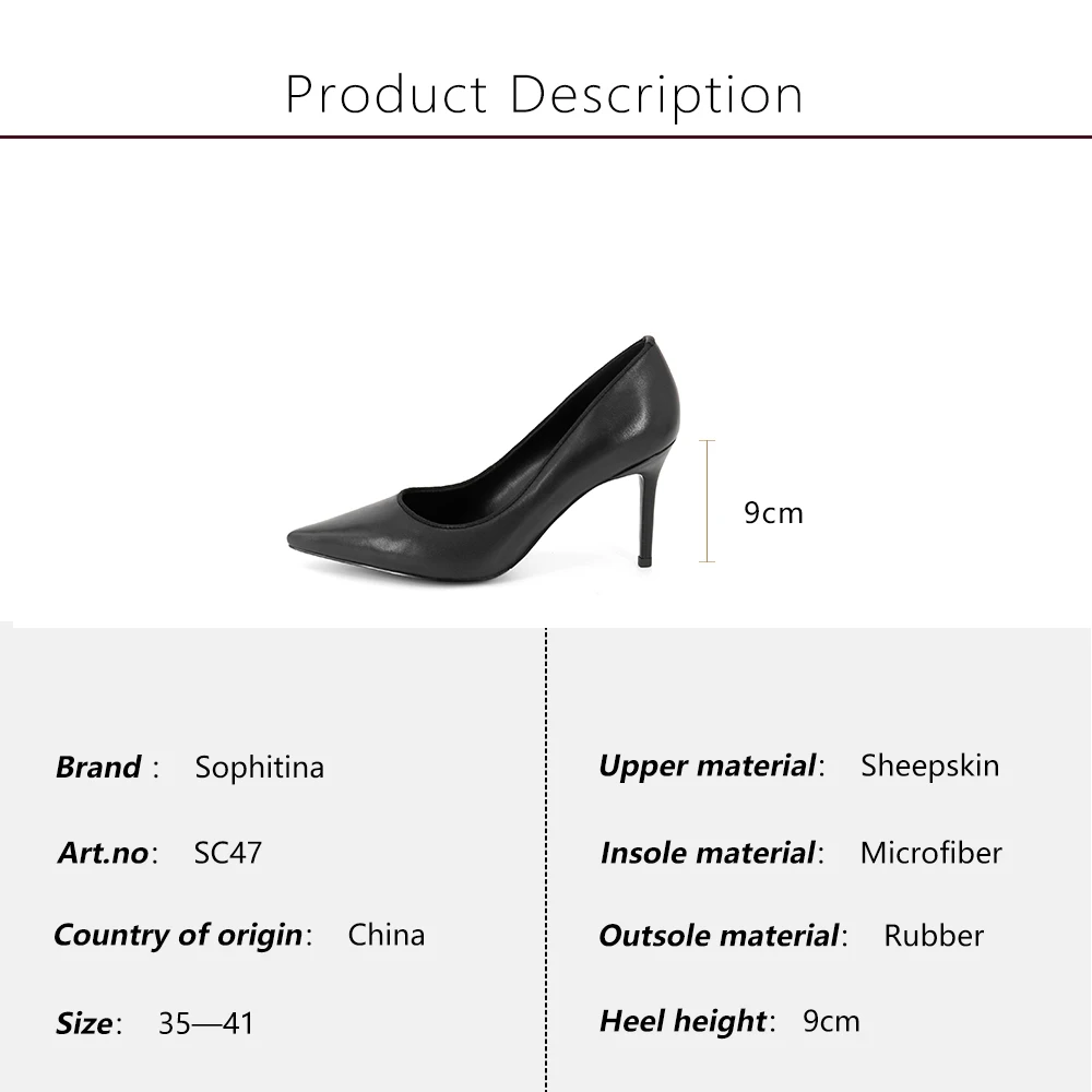 SOPHITINA/Брендовая обувь Женские черные элегантные туфли из овечьей кожи ручной
