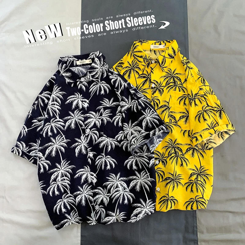 Мужская рубашка с коротким рукавом Повседневная Свободная пляжная гавайским