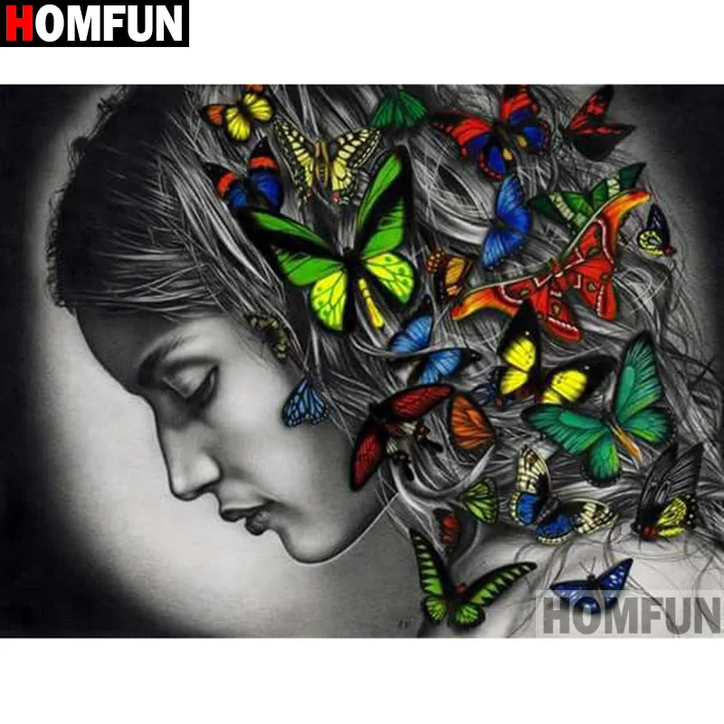 

HOMFUN Full Square/Round Drill 5D DIY Diamond Painting "Beauty butterfly" Embroidery Cross Stitch 5D Home Decor Gift A18123