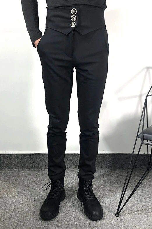 

2019 spring and autumn original new style show slim slim casual small feet pants personality waist seal decoration black pants.
