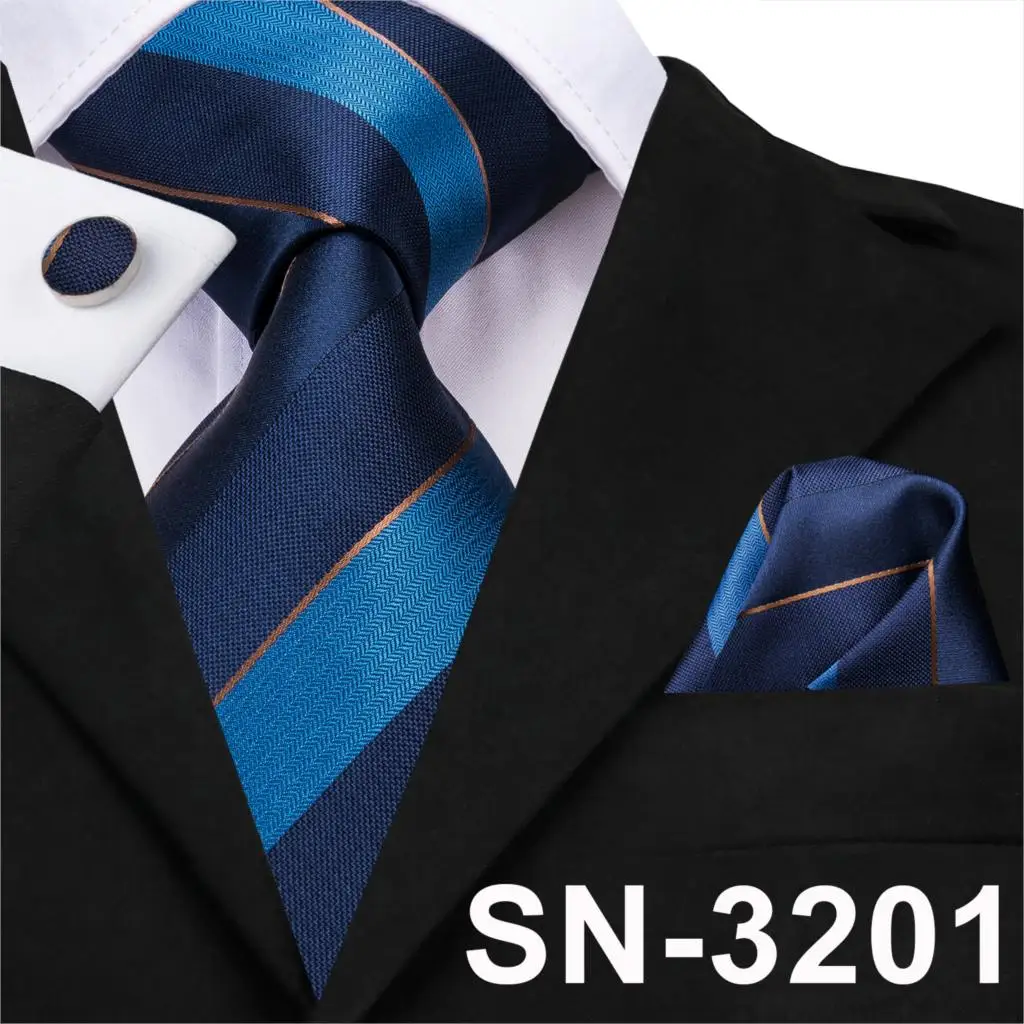SN-3201 Hi-Tie Мужской Шелковый галстук клетчатый зеленый/синие галстуки Hanky набор запонок подарок полосатый галстук подарок для свадебной вечеринки Прямая поставка - Цвет: SN-3201