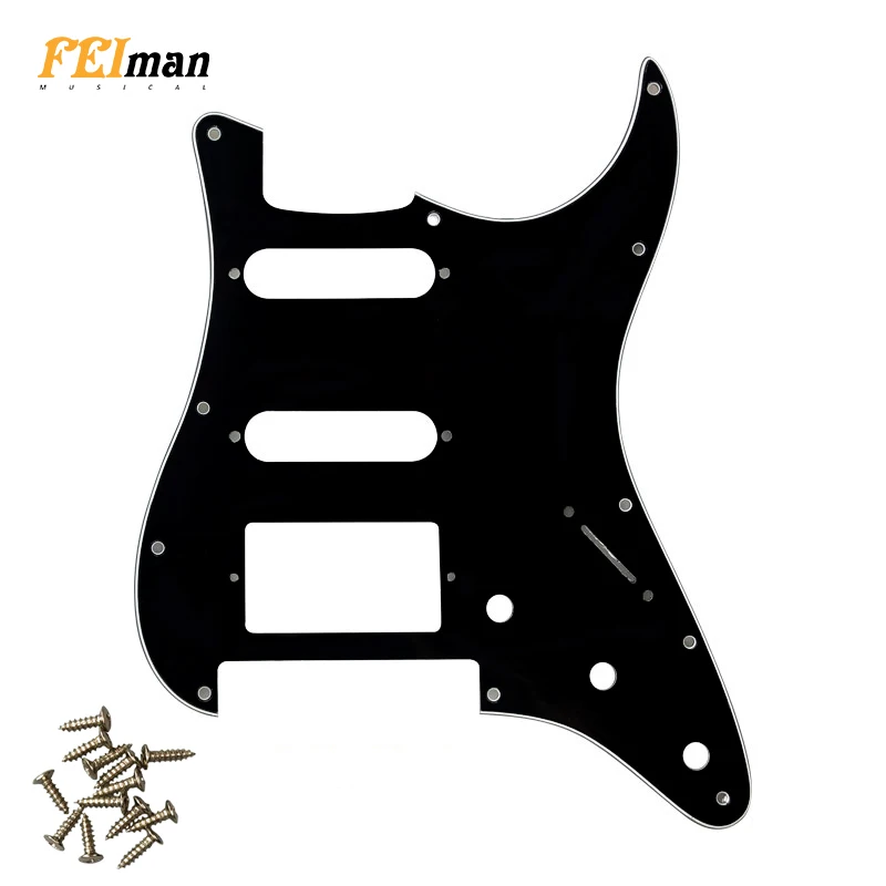 

Pleroo Guitar Accessories Strat HSS Pickguard And 11 Screws For Fender Strat Floyd Rose Bridge Cut with PAF Humbucker
