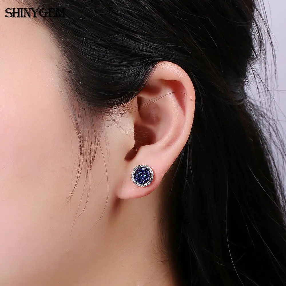 Женские серьги гвоздики с натуральным опалом ShinyGem маленькие сверкающие Овальная