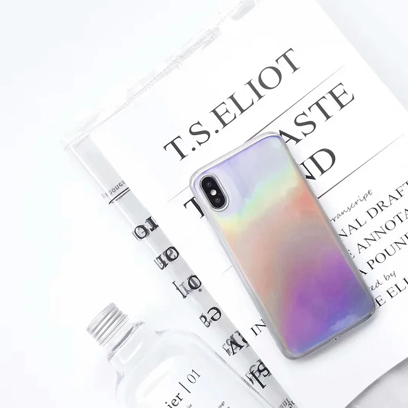 

Fashion Laser Rainbow Dot Stripe Holographic Mirror Laser Shockproof Phone Case For iPhone 6 6S 7 8 Plus X Soft TPU Glass Cover