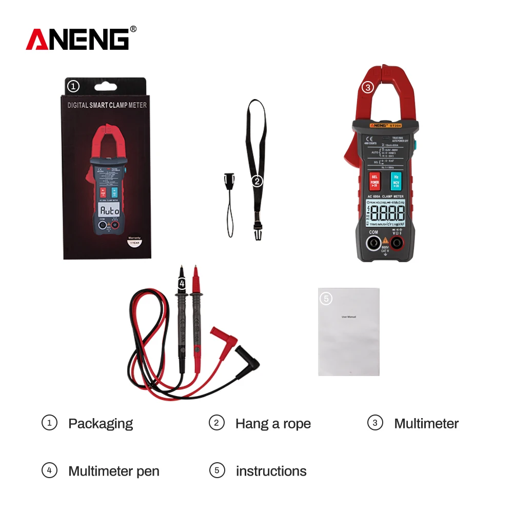 Красный ANENG ST204 Clamp Meter 4000 Counts AUTO digital DC/AC Current Voltage Clamp Analog Multimeter True Rms pinza amperimetrica - Цвет: Красный