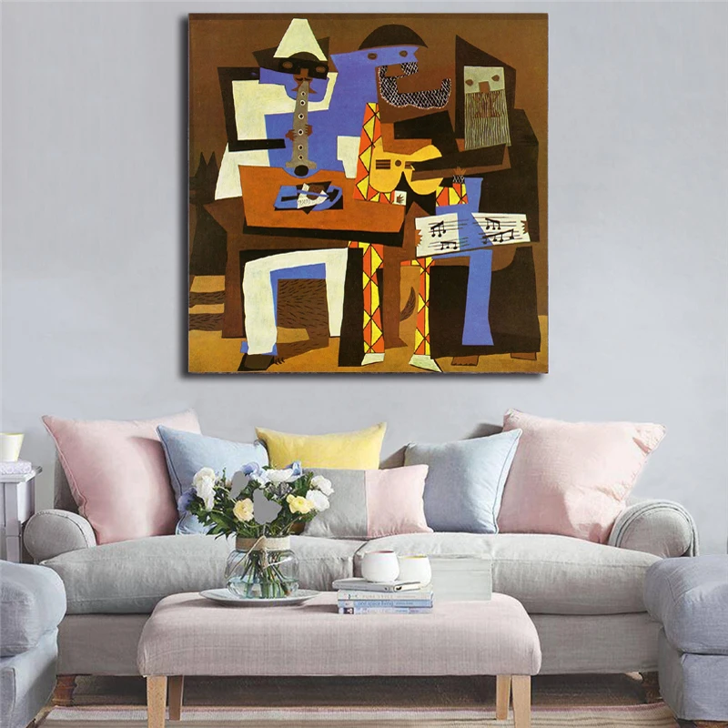 

Poster Picassor Three Musicians Canvas Painting Print Living Room Home Decor Modern Wall Art Oil Painting Poste Pictures Artwork
