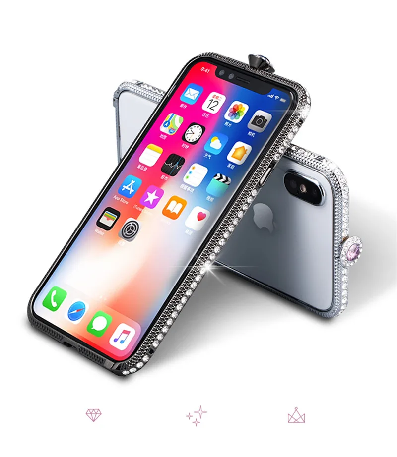 Роскошный блестящий металлический бампер с бриллиантами для iPhone XS Max XR X 6 6S 7 8 Plus, чехол, модные блестящие хрустальные стразы, рамка, чехол s, чехол