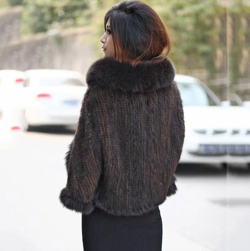 Autumn Winter Ladies' Genuine Knitted Mink Fur Shawls Fox Collar Women Pashmina Wraps Bridal Cape LF5060 |