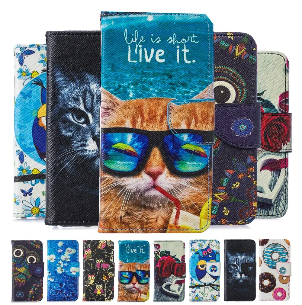For Huawei P8 Lite 2017 CASE OWLS CAT FLOWERS Painted Wallet Case Card Slot Leather P 10 P20 Cover | Мобильные телефоны и