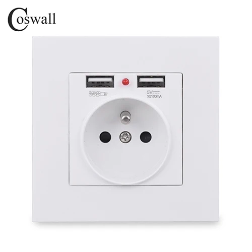 PC panel COSWALL новая настенная розетка с заземлением 16А французская стандартная электрическая розетка с 2100mA двойной usb-порт для зарядки для мобильного - Тип: PC panel