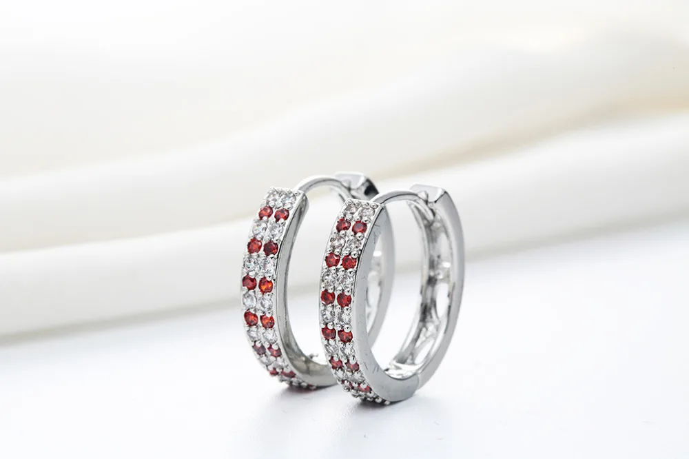 Серьги-кольца женские с красным фианитом | Украшения и аксессуары