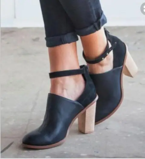 Spring and autumn new European American short boots pointed thick with high-heeled shoes buckle Martin women's | Обувь