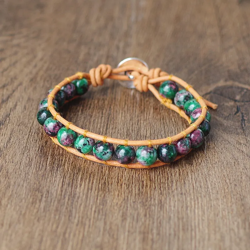 8 мм кожаный браслет с бусинами из натуральной нити Шарм камня Бохо ручной работы