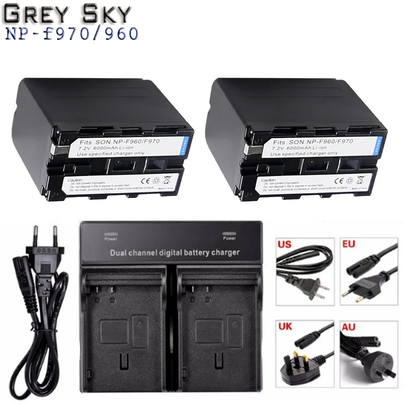 charger and 2battery 2x6000 мА/ч, NP-F970 NP-F960 NP F970 батареи+ USB двойной Зарядное устройство для SONY NP-F970 HVR-HD1000 HVR-HD1000E HVR-V1J - Color: charger and 2battery