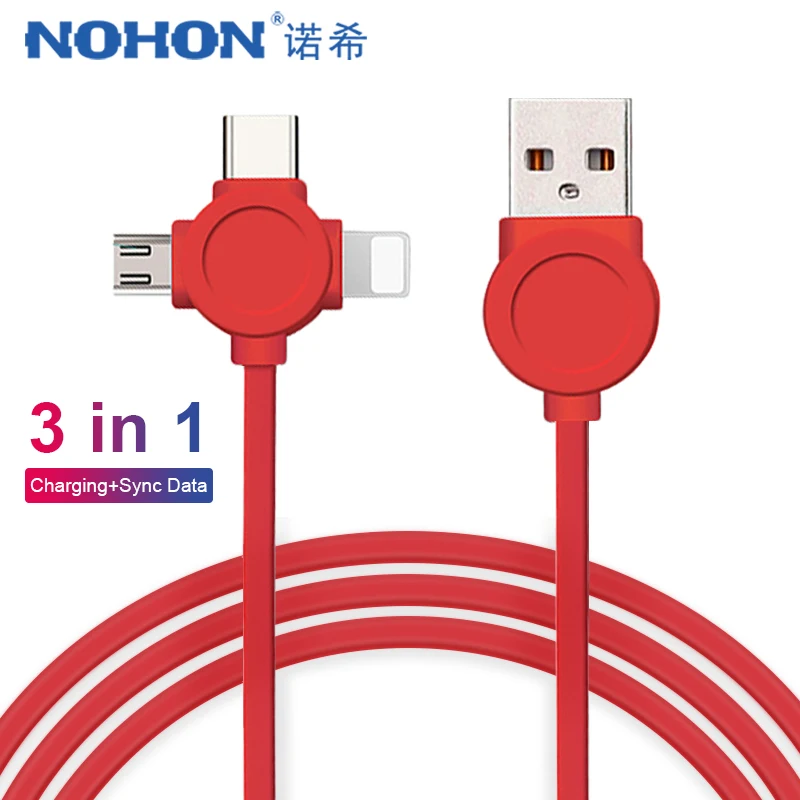 NOHON TPE кабель для быстрой зарядки для iPhone X 8 Plus для Xiaomi huawei samsung 3 в 1 Micro usb type-C шнур зарядного устройства