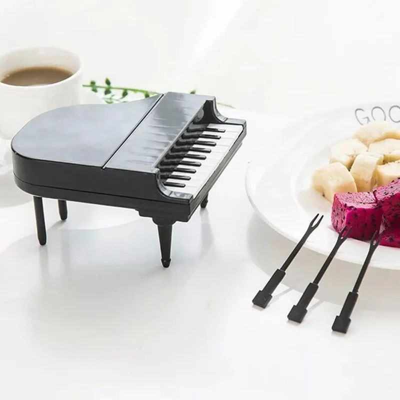 

9pcs/1set Creative Piano Style Fruit Fork Plastic Small Fork For Cake Snack Dessert Party Home Kitchen Decor