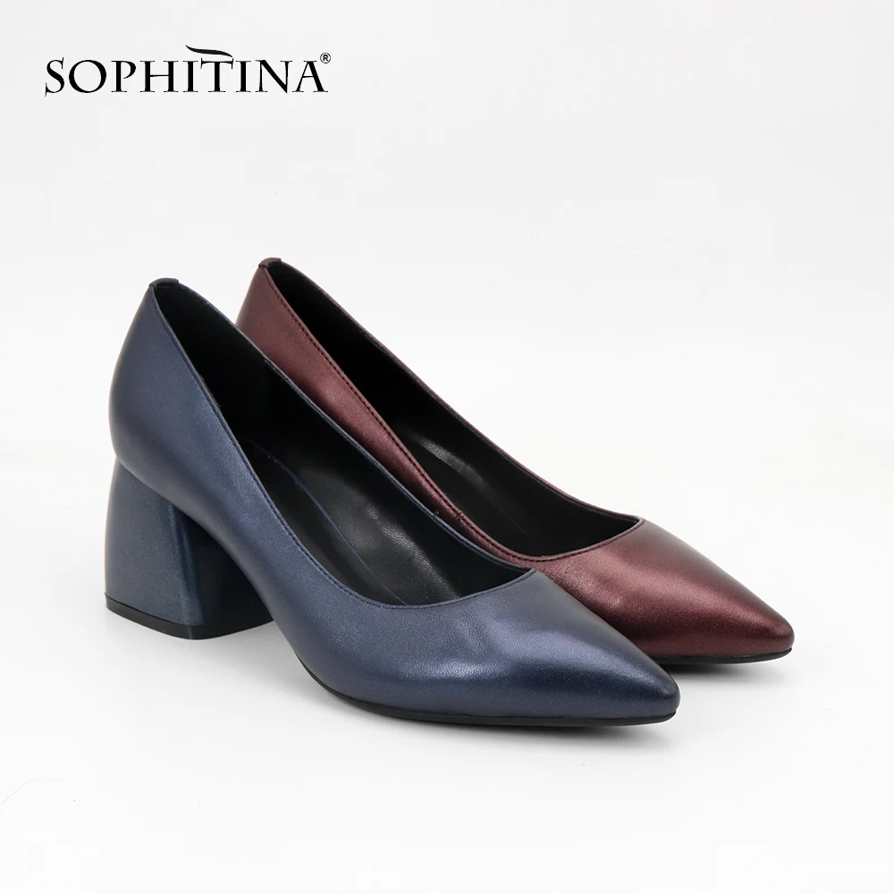 SOPHITINA/Лидер продаж г. Туфли-лодочки на все сезоны. Классические женские туфли выполнены из модной натуральной кожи, подкладка из свиной кожи.Лаконичнная дамская обувь на толстом обтянутом каблуке-трапециеSC27