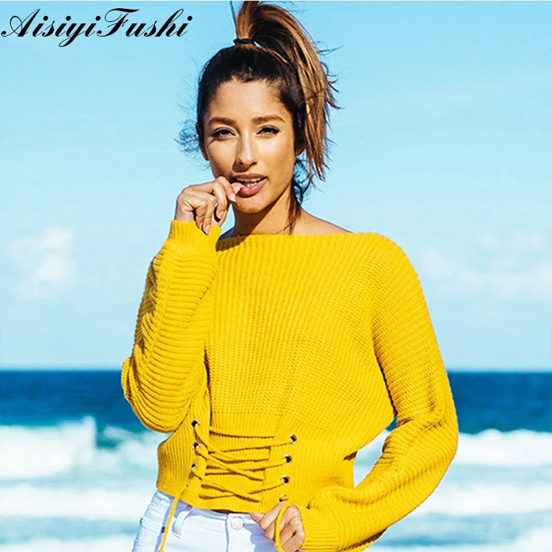 Укороченный свитер с открытыми плечами в рубчик женский сексуальный Свитер