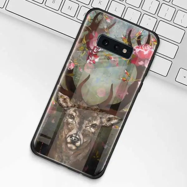 004 Чехол из закаленного стекла с изображением животных оленя льва для samsung Galaxy S10 S10e S9 S8 S10 Plus Note 9 A50 A30 - Цвет: 004