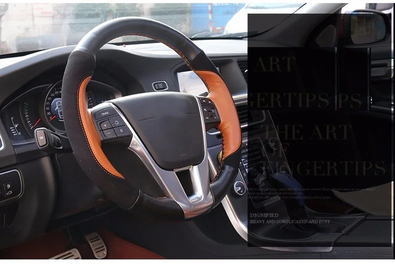 Автомобильный кожаный чехол на руль для volvo xc60 v40 v60 s60, сшитый цветной замшевый чехол, аксессуары для салона автомобиля
