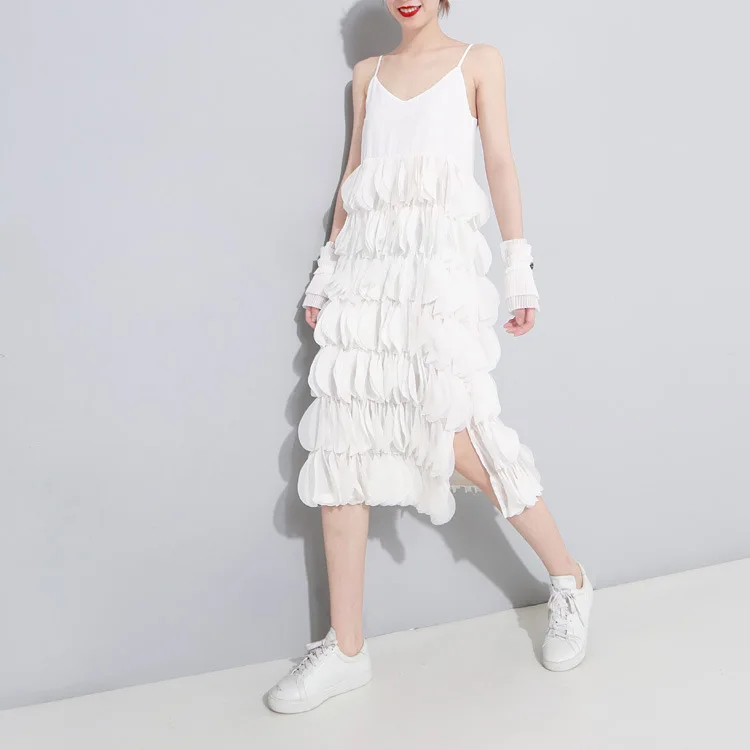 INS платье с объемным низом шифоновое костюм на бретельках бальное весну