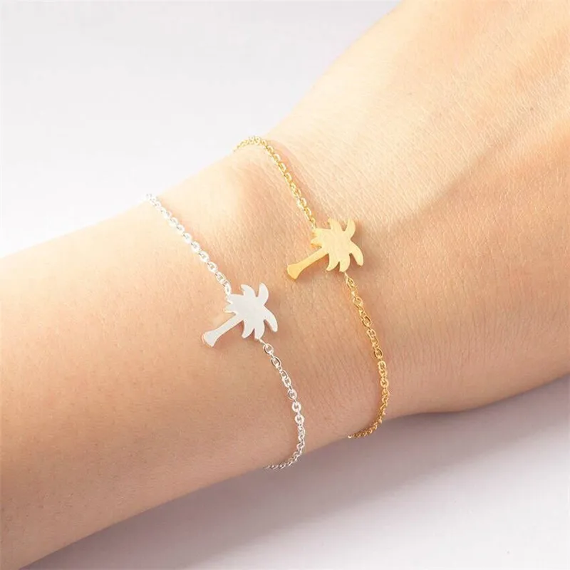 

Charm Palm Coconut Tree Stainless Steel Bracelets For Women Fashion Jewelry Silver Color Gold Color Chain Friendship Bracelet