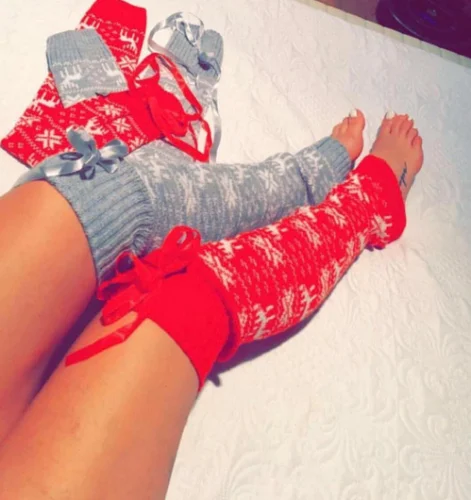 Женские зимние теплые вязаные гетры до колена леггинсы чулки рождественские |