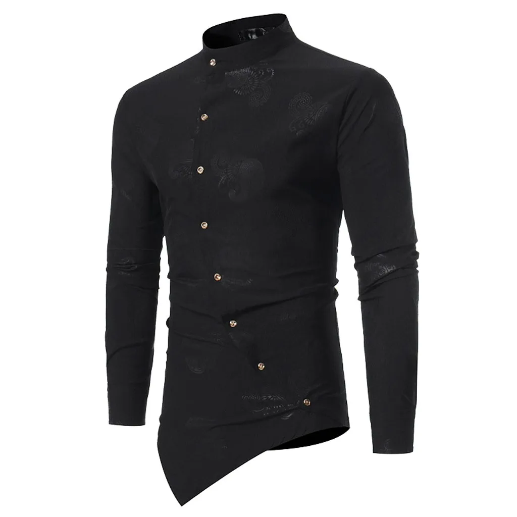Новое поступление мужские рубашки мужские весенние Irraguler Slim Fit с длинным рукавом печатные мышцы футболки Топ Блузка camisa masculina#3