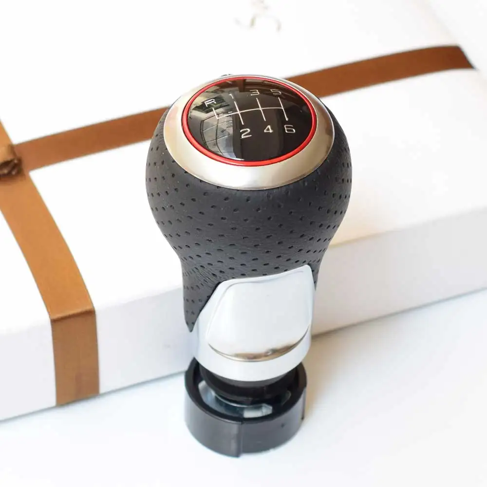 6 Speed red line 5/6 скоростная кожаная красная ручка переключения передач хромированная красная ручка с кольцом гетры для Audi A4 B8(2008-) Passat CC(2009-2010 - Название цвета: 6 Speed red line