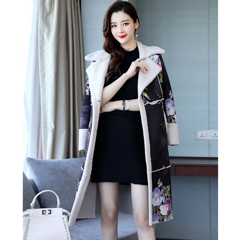 UHYTGF теплая зимняя куртка с принтом Женская Длинная шерстяная верхняя одежда