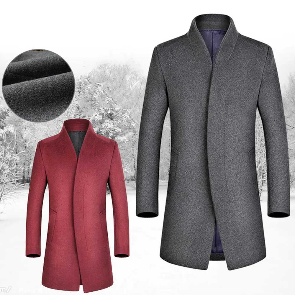 Helisopus осень зима мужские длинные утепленные шерстяные пальто Бизнес Slim Fit Homme повседневное Тренч пальто Высокое качество masculino