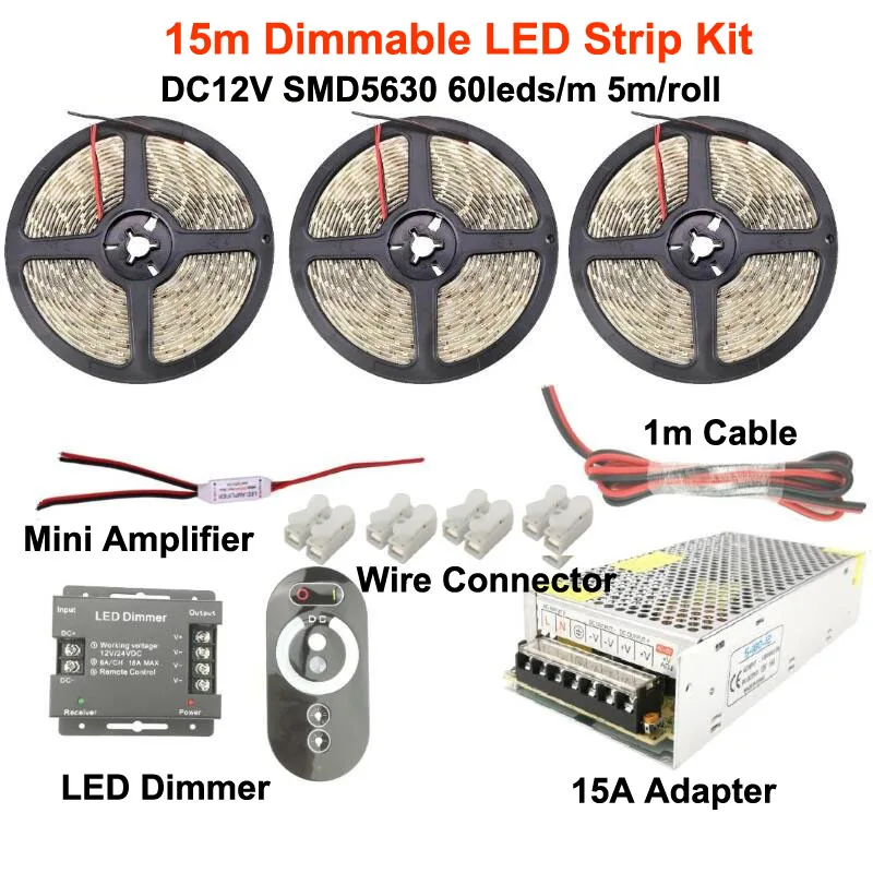15m Dimmable Set SMD 5630 светодиодные ленты затемнения комплект 5 м 10 15 6AX3CH сенсорный Переключатель 110/220 В до 12 адаптер - Испускаемый цвет: 15m Dimmable Set