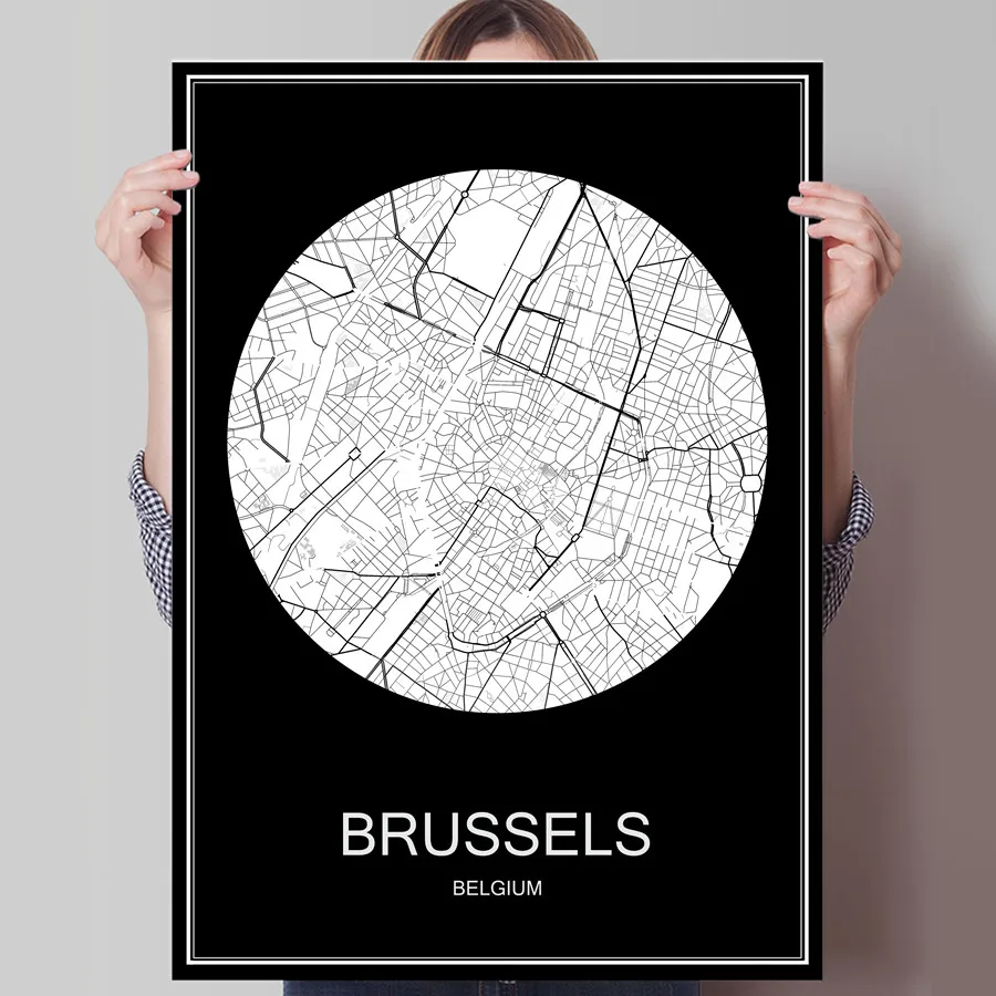 BRUSSELS Мире Карта города Амстердам Нидерланды принт плакатная бумага или холст печати стены Стикеры для бар паб кафе Гостиная домашний декор - Цвет: BRUSSELS