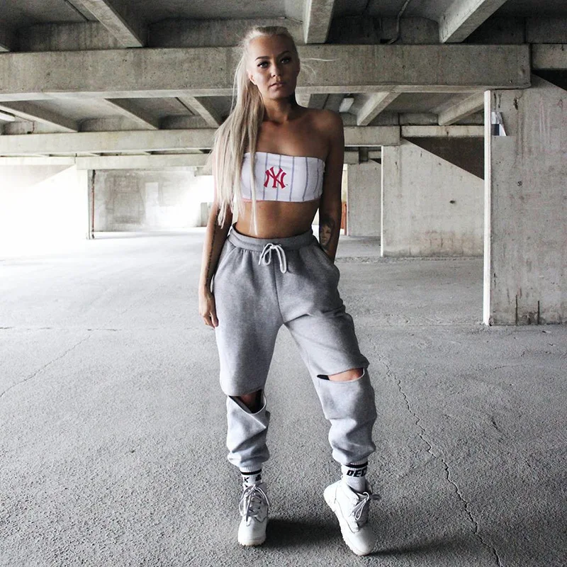 Women 2018 High Waist Side Double Hollow out Pants Drawstring Split Streetwear Sweatpants Womens Trousers Pencil | Женская одежда