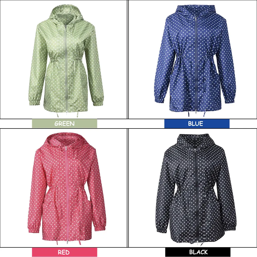 Четыре цвета Модный узор в горошек водонепроницаемый с капюшоном легкий женский