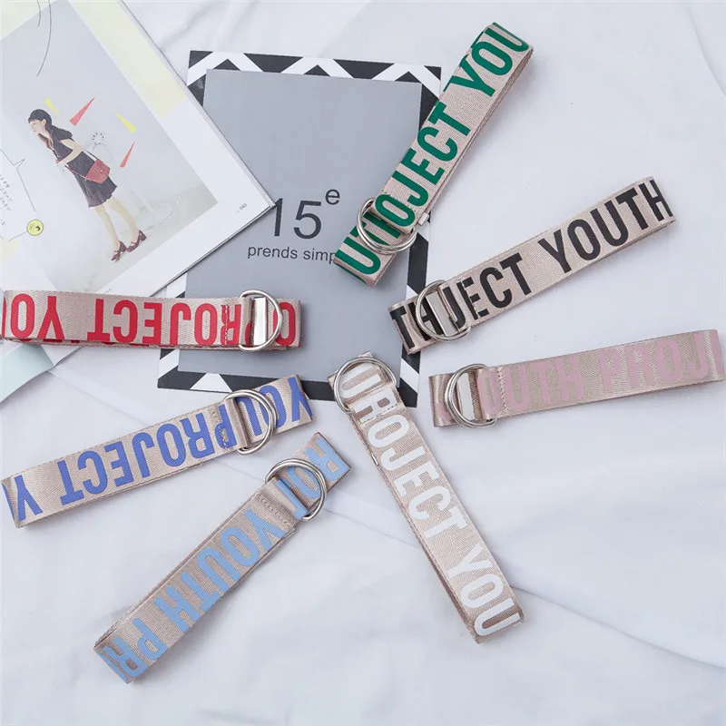 

dkblings 130cm long Letters double ring buckle canvas belts for men and women